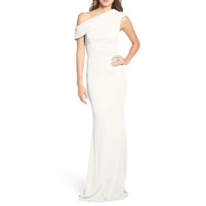 Katie May One-Shoulder White Column Gown